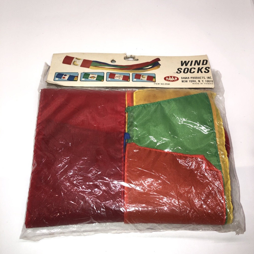 NOS Vintage Wind Sock Red Blue Yellow Green Primary Colors Davar